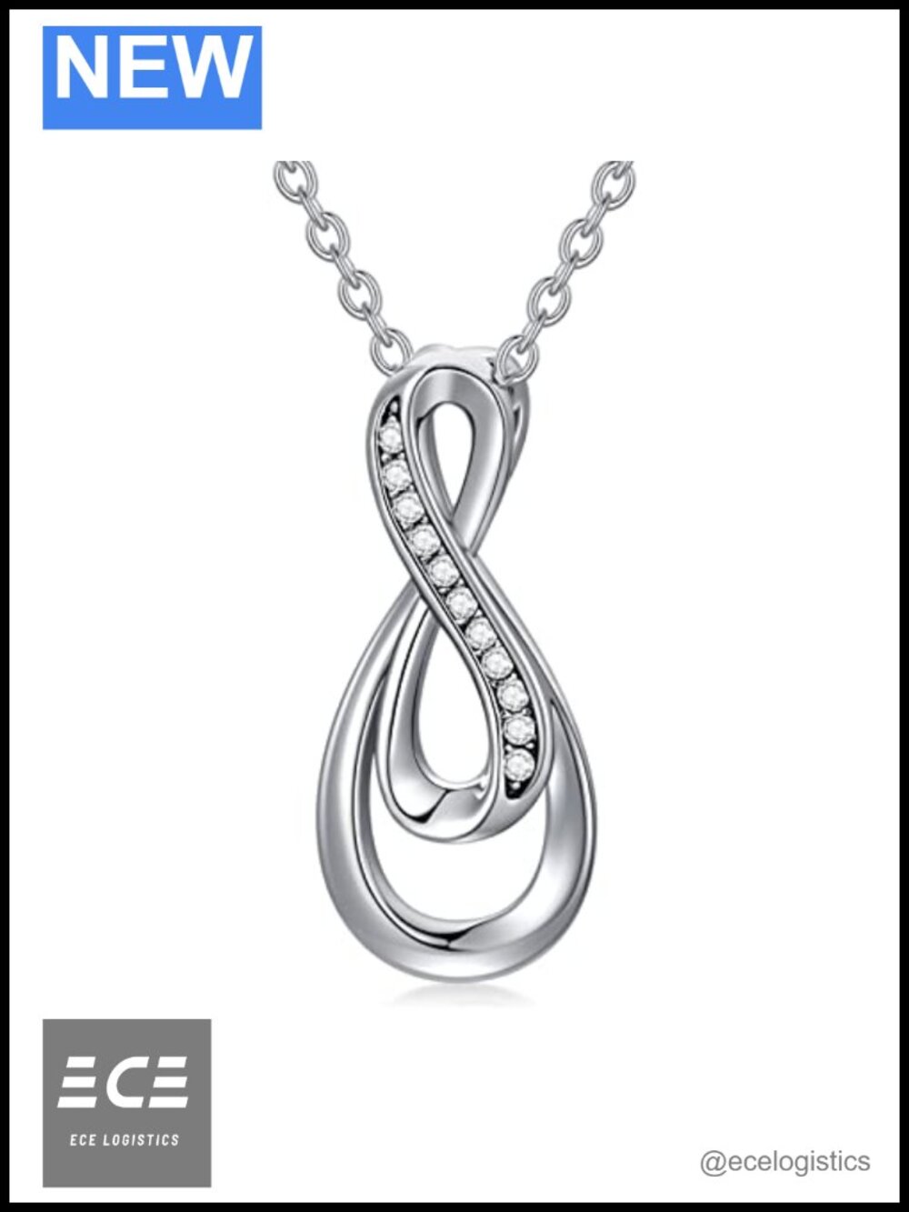 Natural Diamond Infinity Necklace Sterling Silver Pendant Adjustable Chain